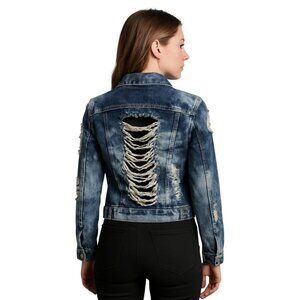 DAZI Distressed Denim Jacket L Ripped Grunge Acid Wash Trucker
